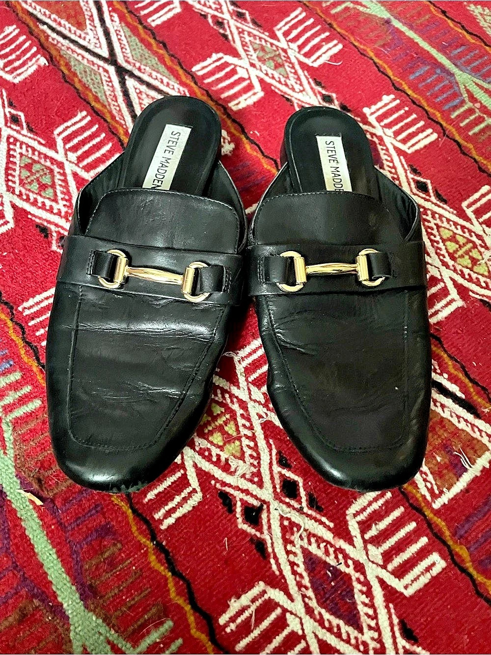 Steve Madden Black Buckle Mules